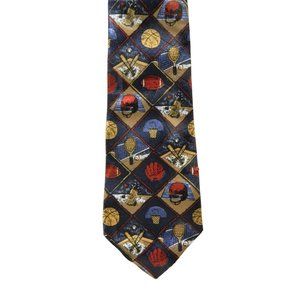 Sports Theme Tie Navy Blue Golf Tennis Basketball Baseball Football Necktie